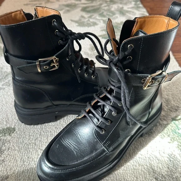 Sezane Black Lace-Up Boots with Gold Accent - Picture 2 of 9